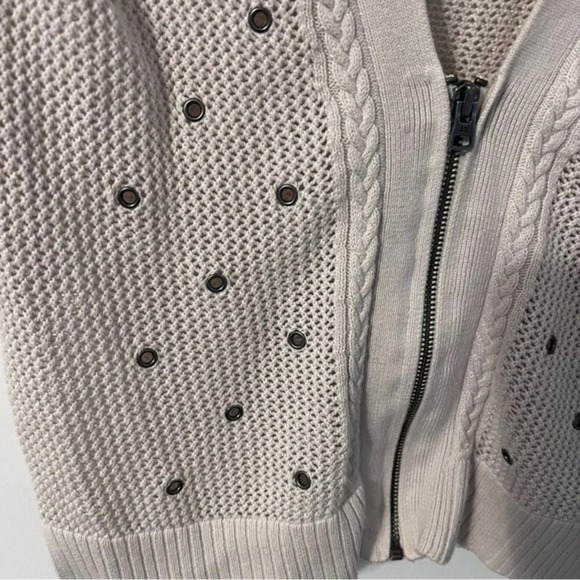 American Eagle Cardigan Zip Sweater Women's Medium Ivory Lightweight Open Knit - Picture 4 of 9